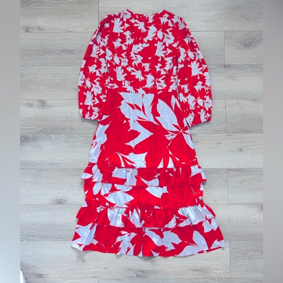 J. Crew Vibrant Orange Floral Long Sleeve Tiered Dress - Picture 4 of 7